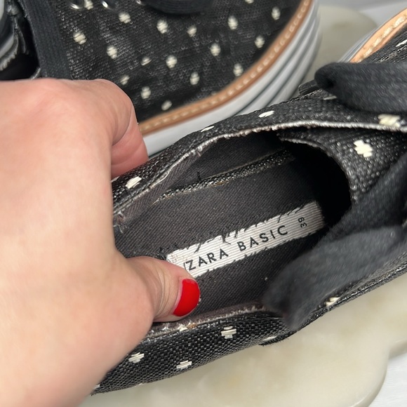 ZARA-Striped Platform Derby Canvas Shoes-Black/White Polka Dots-Size 39/8.5 - Picture 9 of 12